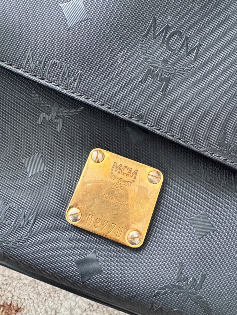 Vintage MCM Black Monogram Shoulder Bag with Gold - Picture 4 of 12